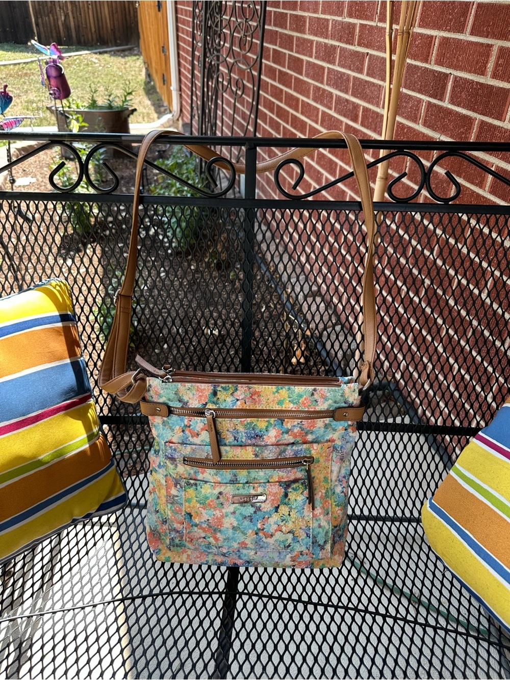 Rosetti Multicolor Floral Shoulder Bag with Tan Straps